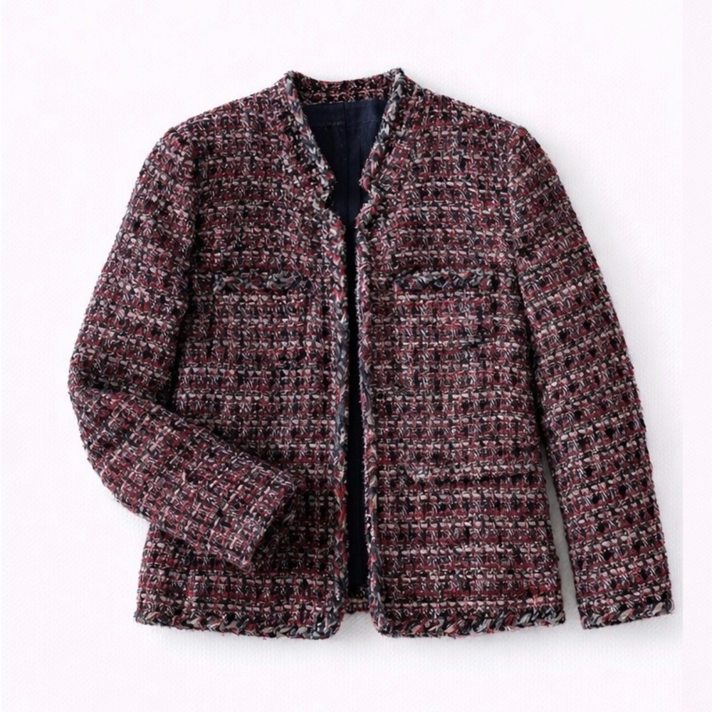 J. Crew Burgundy Tweed Collarless Blazer